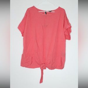 BUFFALO by DAVID BITTON Tie-Front Textured Viscose Short-Sleeve Top Sz L